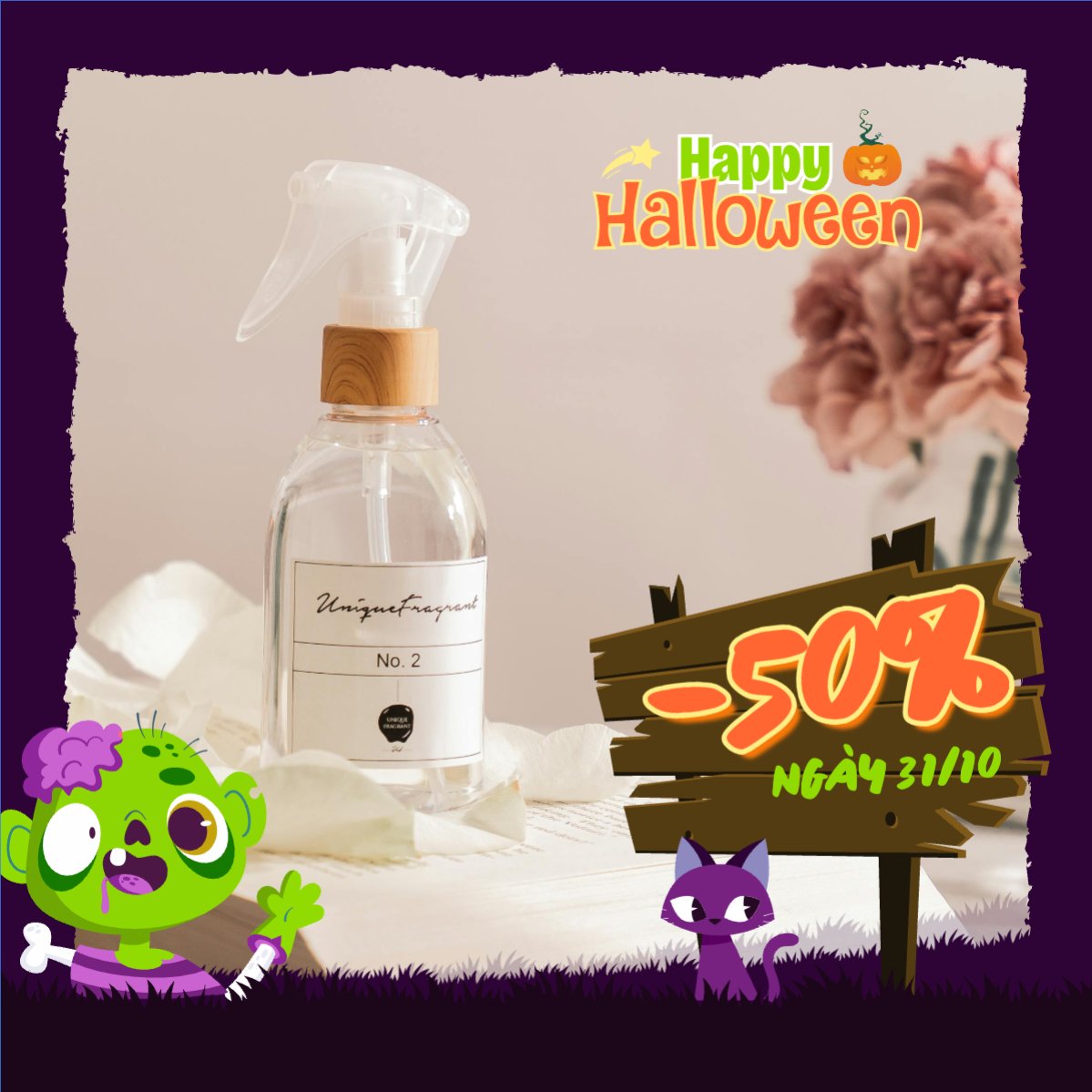 Halloween, mỹ phẩm, cosmetics, spa, beauty, làm đẹp, thẩm mỹ, dễ thương, cute, chibi, hoạt hình, cartoon