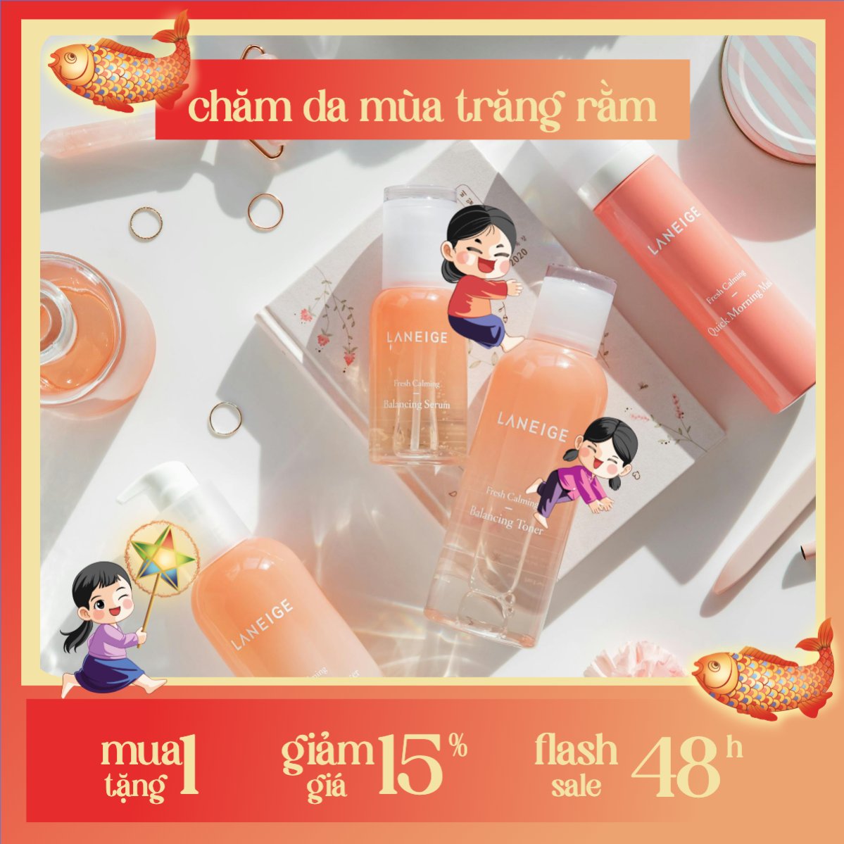 Mẫu Khung San Pham Trung thu, Tết Đoàn Viên, mid-autumn festival, sự kiện, event, mỹ phẩm, beauty, làm đẹp, chibi, cute, dễ thương — LayerPic