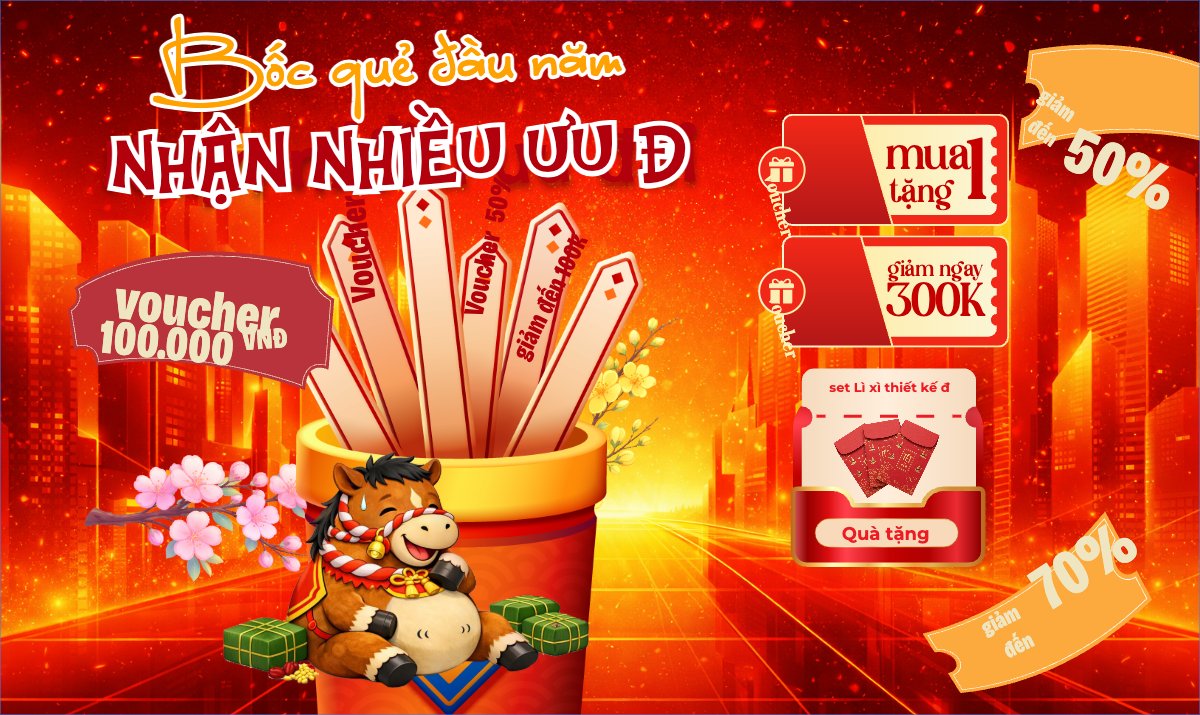 Mẫu Banner Ngang Bốc quẻ đầu năm nhận nhiều ưu đãi — LayerPic