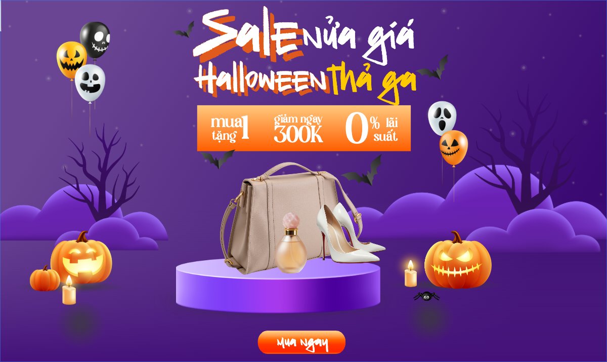 Mẫu Banner Ngang Halloween, lễ hội ma quái, sự kiện, event, fashion, thời trang, quần áo, trang phục, clothes, outfit, dễ thương, cute, chibi, hoạt hình, cartoon — LayerPic
