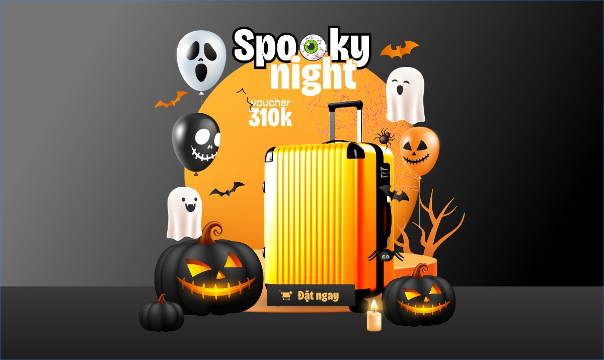 Halloween, lễ hội ma quái, vali, thời trang, fashion, sự kiện, event, dễ thương, cute, chibi, hoạt hình, cartoon