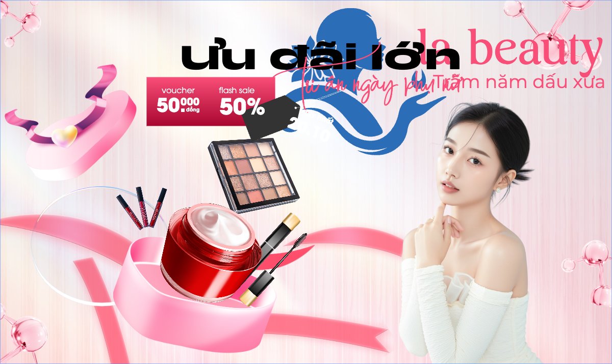 Mẫu Banner Ngang 20/10, Ngày phụ nữ Việt Nam, Vietnamese Women's Day, phụ nữ, sự kiện, event, mỹ phẩm, làm đẹp, beauty, hiện đại, modern — LayerPic