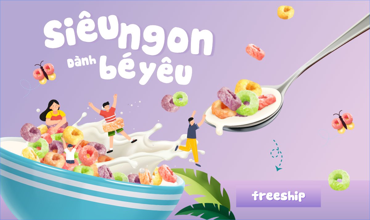 Mẫu Banner Ngang Em bé, baby, trẻ em, kids, ngũ cốc, cereal, đồ ăn, food, thực phẩm, ẩm thực, món ăn, F&B, thức ăn — LayerPic