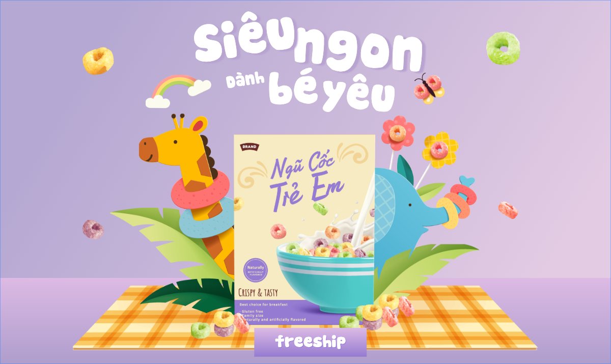 Mẫu Banner Ngang Em bé, baby, trẻ em, kids, ngũ cốc, cereal, đồ ăn, food, thực phẩm, ẩm thực, món ăn, F&B, thức ăn — LayerPic