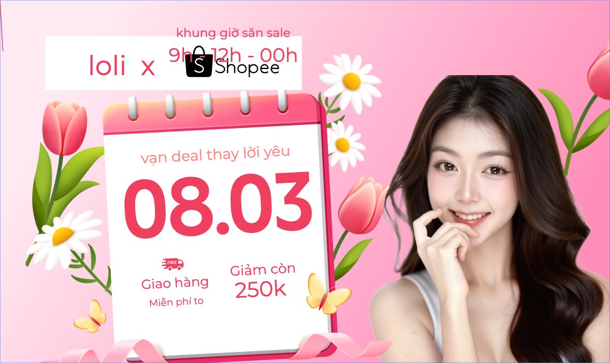 Mẫu Banner Ngang Mua sắm, giảm giá, sale, 8/3, quốc tế phụ nữ, women's day, beauty, làm đẹp, thẩm mỹ, sự kiện, event — LayerPic