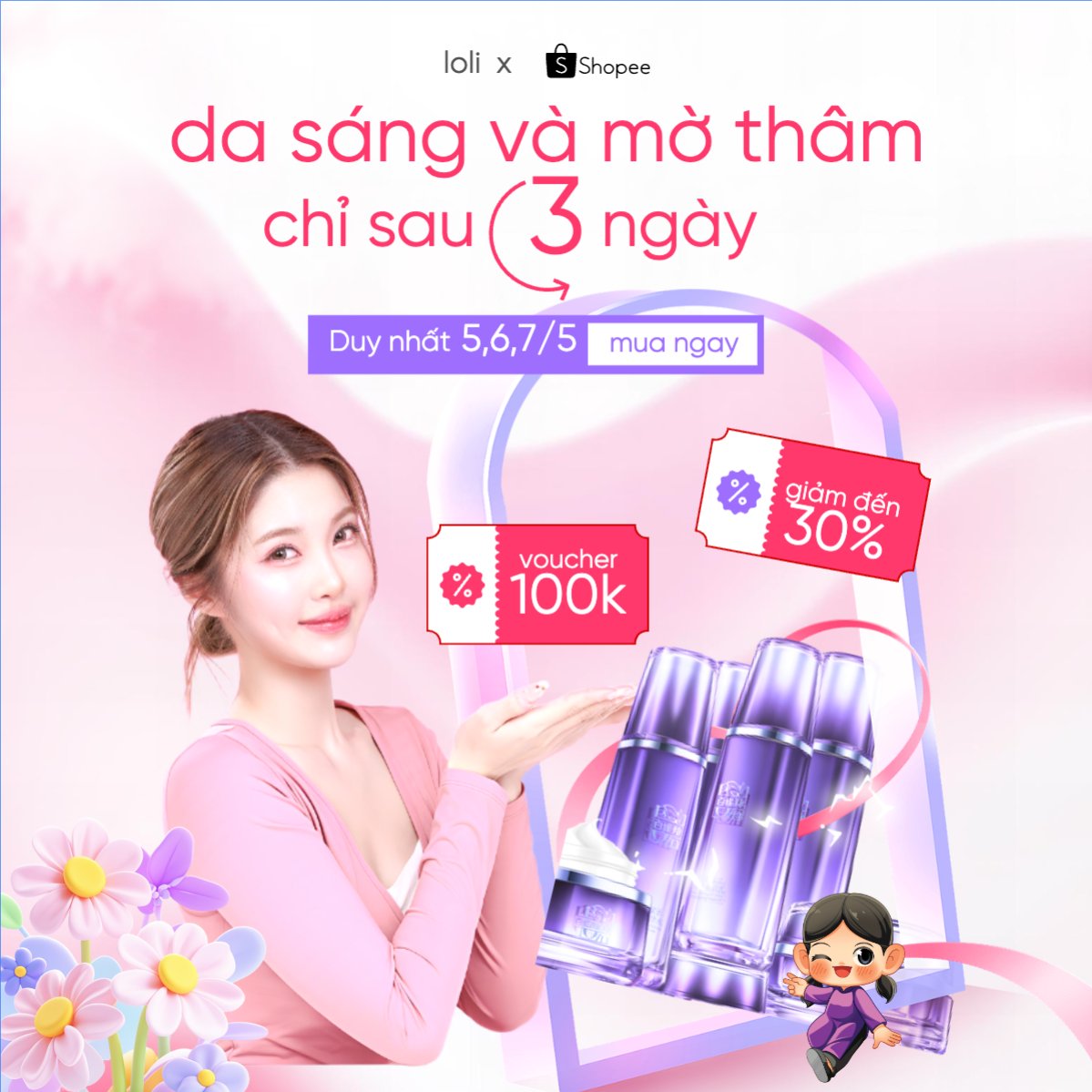 Da sáng và mờ thâm sau 3 ngày