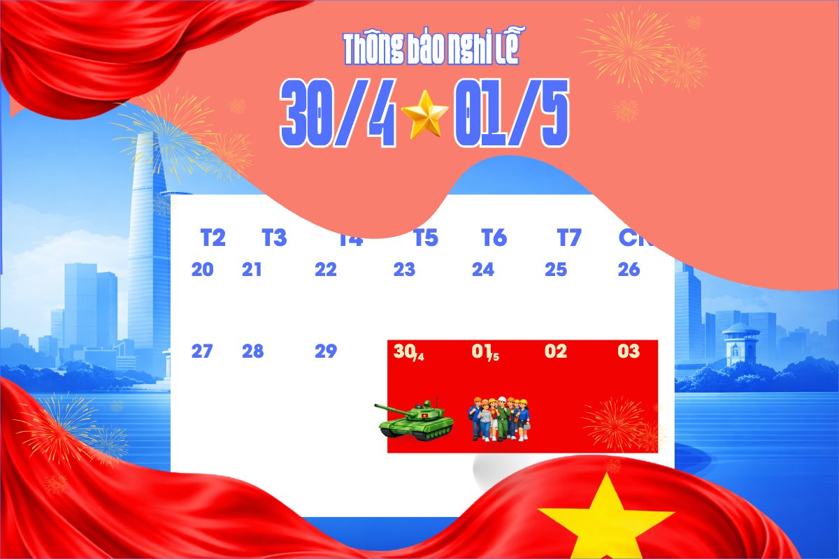 Mẫu Bài post MXH ngang Lịch nghỉ lễ 30/4-1/5 — LayerPic