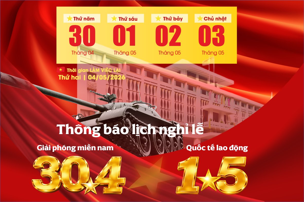 Mẫu Bài post MXH ngang Lịch nghỉ lễ 30/4-1/5 — LayerPic
