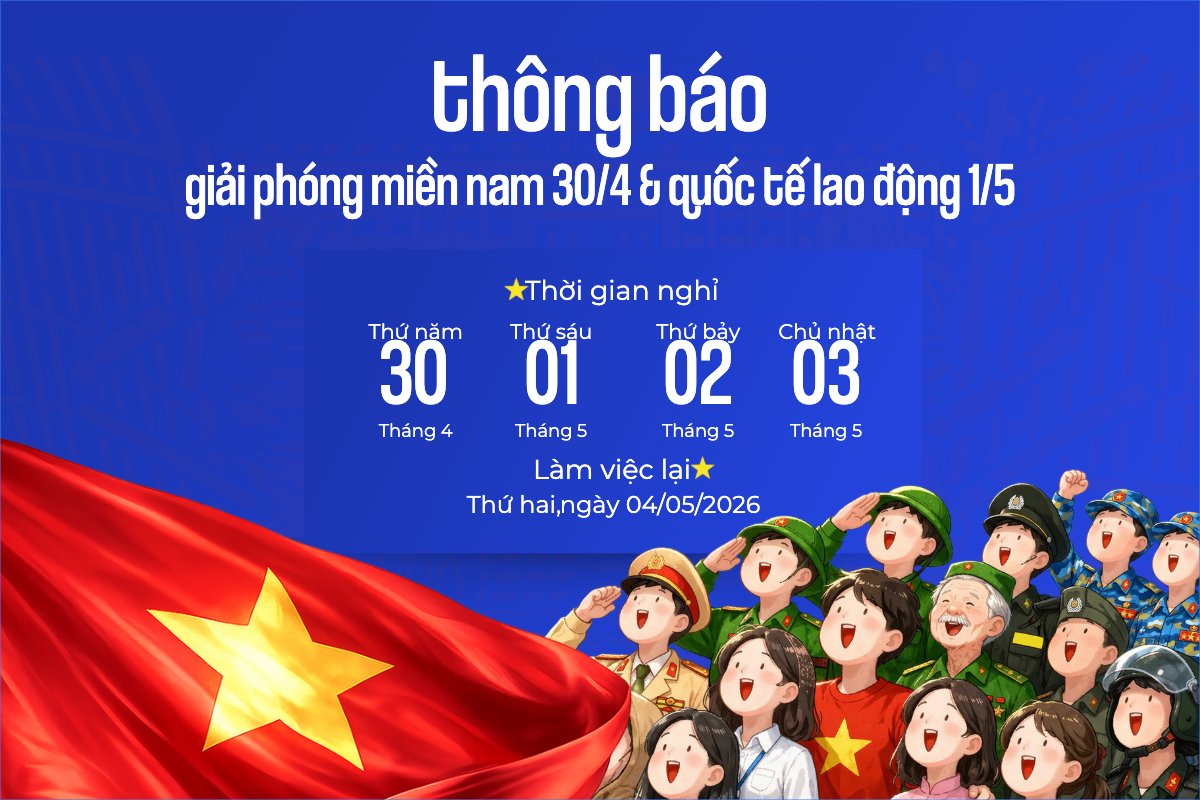 Mẫu Bài post MXH ngang Thông báo nghỉ lễ Giải phóng miền Nam 30/4 và Quốc tế Lao động 1/5 — LayerPic