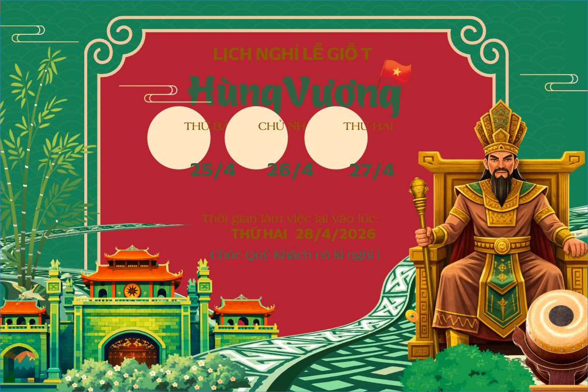 Mẫu Bài post MXH ngang Lịch nghỉ lễ Giỗ tổ Hùng Vương — LayerPic