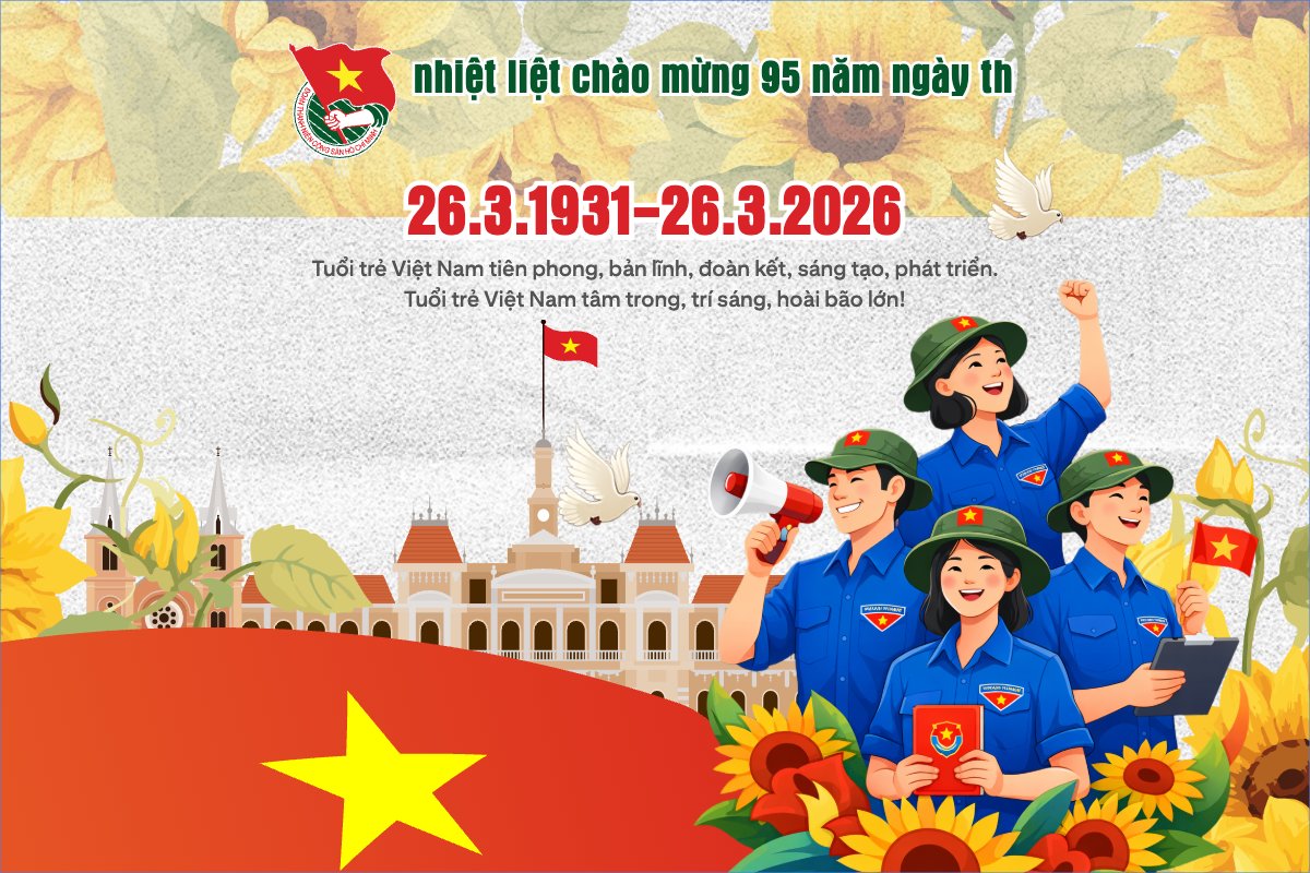 Mẫu Bài post MXH ngang Kỷ niệm 95 năm ngày thành lập Đoàn TNCS Hồ Chí Minh 26/3 — LayerPic