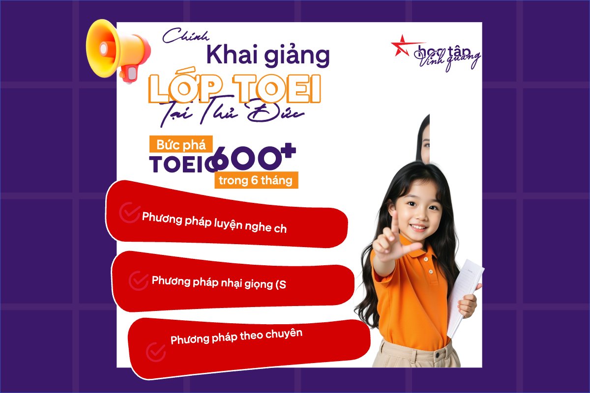 Mẫu Bài post MXH ngang Chính thức khai giảng lớp Toeic tại Thủ Đức — LayerPic