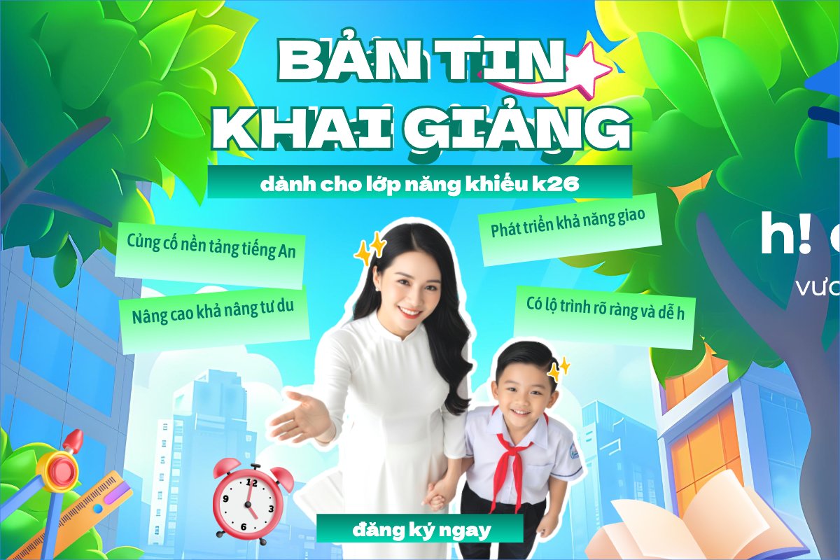Mẫu Bài post MXH ngang Bản tin khai giảng — LayerPic