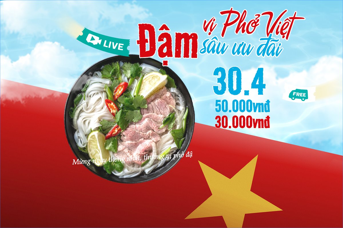 Mẫu Bài post MXH ngang Đậm vị Phở Việt đậm sâu ưu đãi — LayerPic