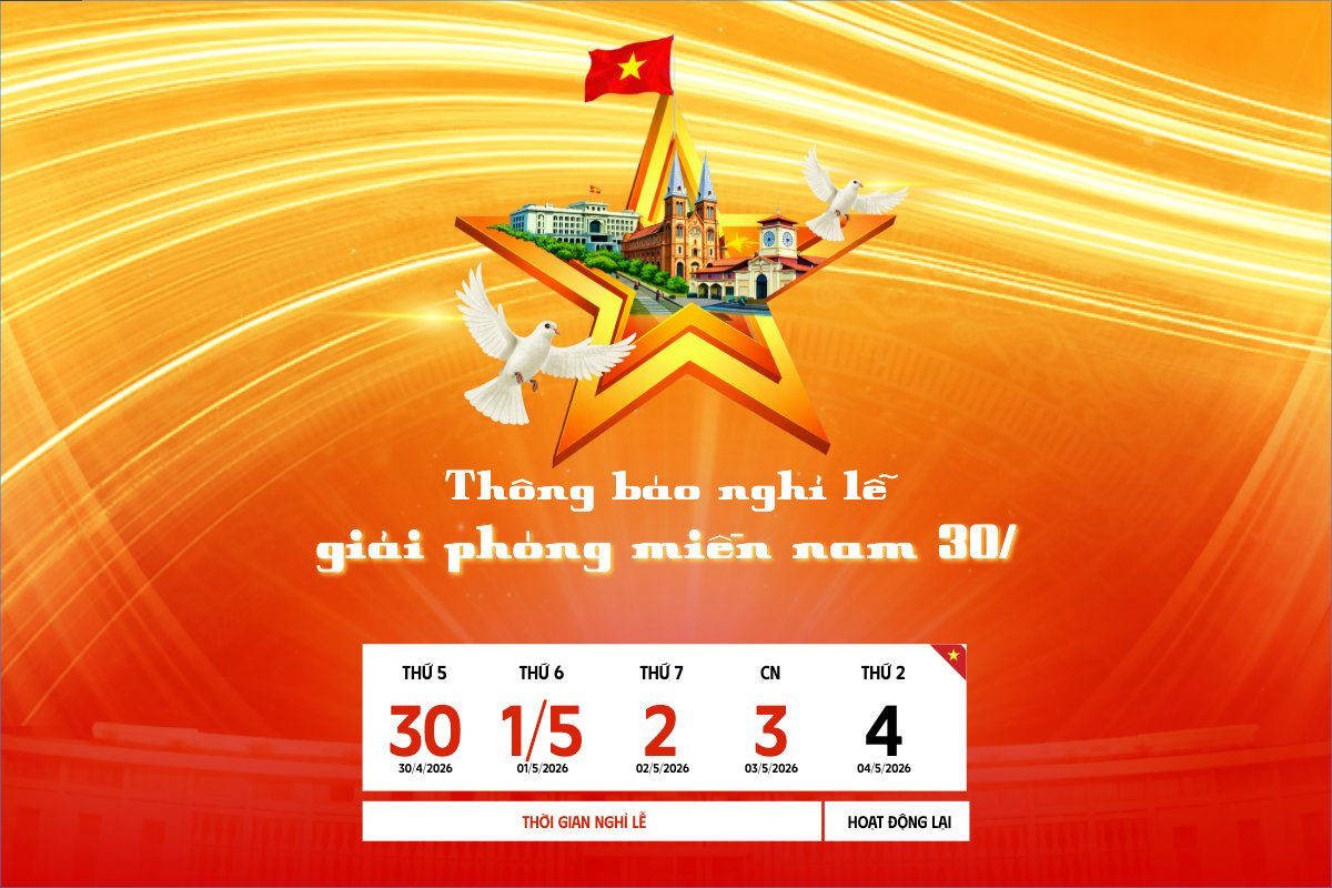 Mẫu Bài post MXH ngang Thông báo nghỉ lễ Giải phóng miền Nam 30/4 và Quốc tế Lao động 1/5 — LayerPic