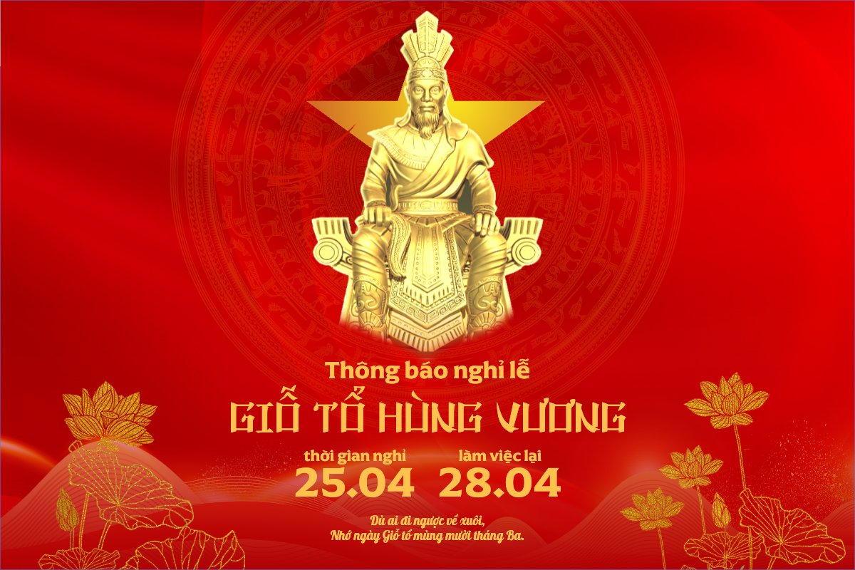 Mẫu Bài post MXH ngang Thông báo nghỉ lễ Giỗ tổ Hùng Vương 2026 — LayerPic