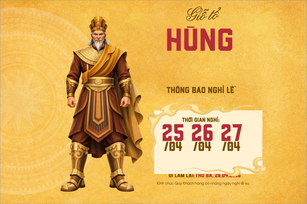 Mẫu Bài post MXH ngang Thông báo nghỉ lễ Giỗ tổ Hùng Vương 2026 — LayerPic