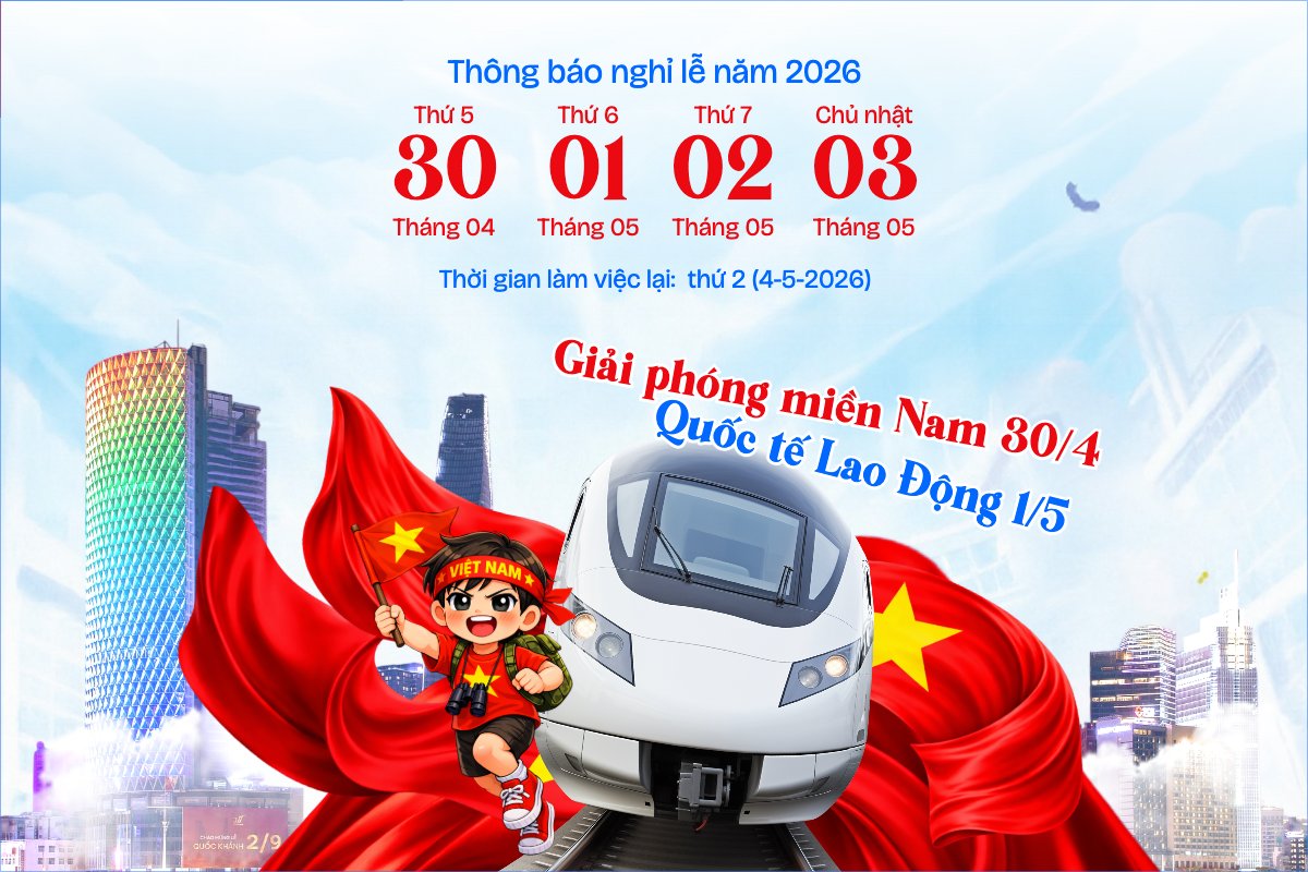 Mẫu Bài post MXH ngang Thông báo nghỉ lễ Giải phóng miền Nam 30/4 và Quốc tế Lao động 1/5 — LayerPic