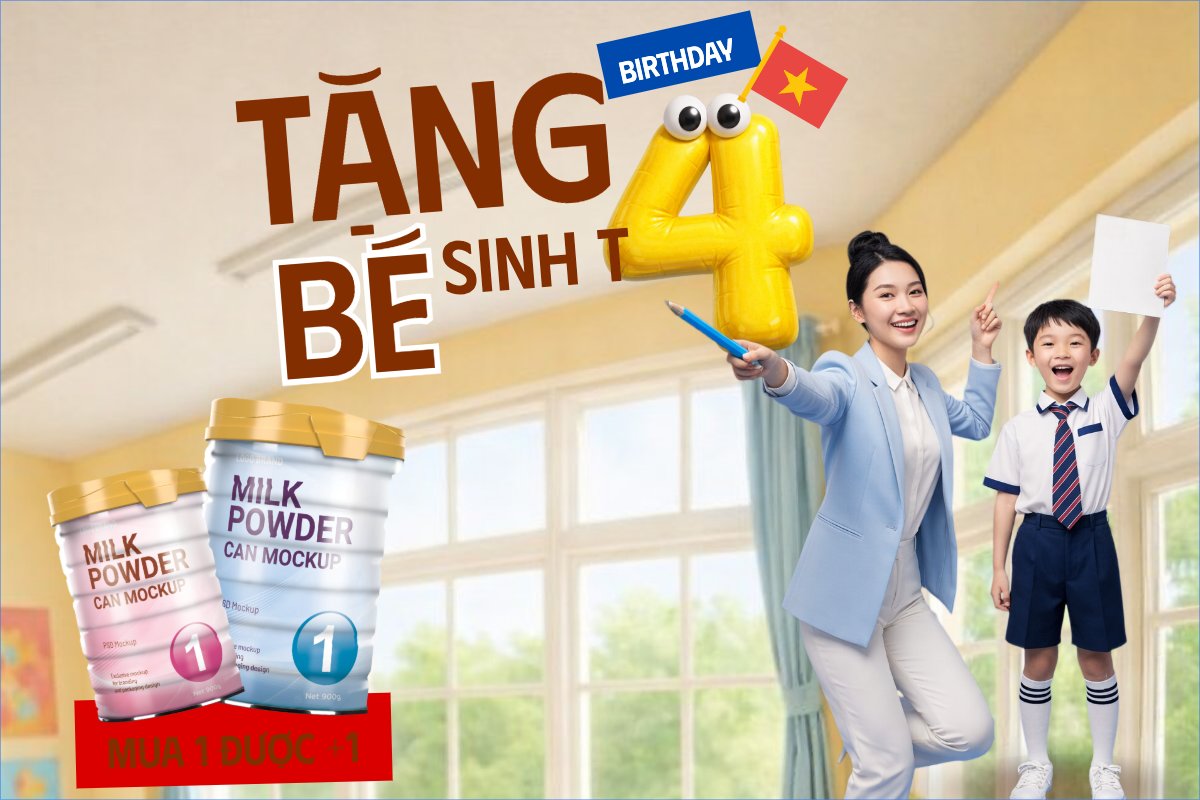 Mẫu Bài post MXH ngang Tặng bé sinh nhật tháng 4 — LayerPic