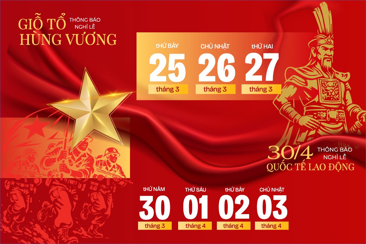 Mẫu Bài post MXH ngang Lịch nghỉ lễ 30.4 -1.5, Giỗ tổ Hùng Vương — LayerPic