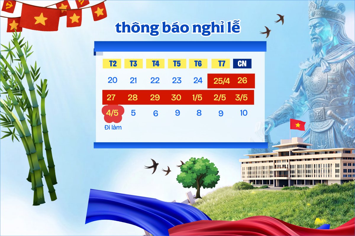 Mẫu Bài post MXH ngang Lịch nghỉ lễ 30.4 -1.5, Giỗ tổ Hùng Vương — LayerPic