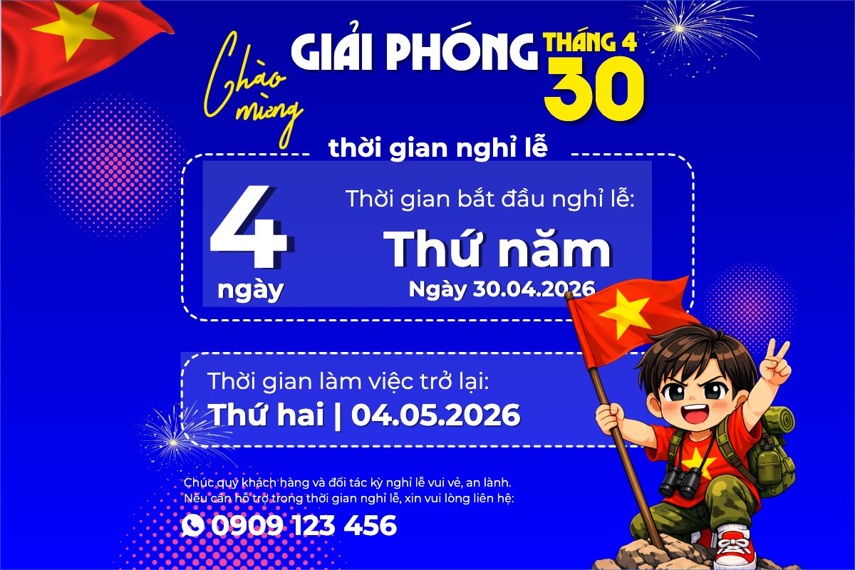 Mẫu Bài post MXH ngang Thông báo nghỉ lễ Giải phóng miền Nam 30/4 và Quốc tế Lao động 1/5 — LayerPic
