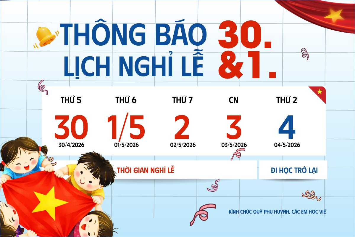 Mẫu Bài post MXH ngang Thông báo nghỉ lễ Giải phóng miền Nam 30/4 và Quốc tế Lao động 1/5 — LayerPic