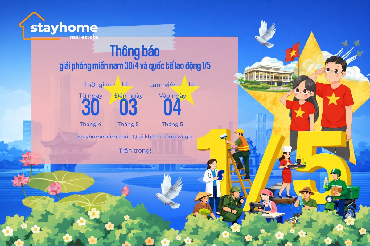 Mẫu Bài post MXH ngang Thông báo nghỉ lễ Giải phóng miền Nam 30/4 và Quốc tế Lao động 1/5 — LayerPic