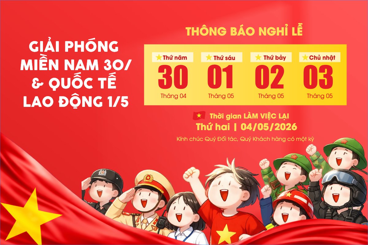 Mẫu Bài post MXH ngang Thông báo nghỉ lễ Giải phóng miền Nam 30/4 và Quốc tế Lao động 1/5 — LayerPic