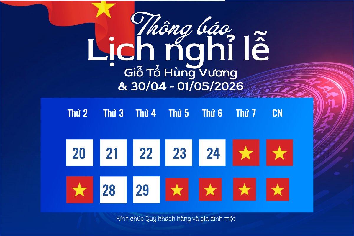 Mẫu Bài post MXH ngang Lịch nghỉ lễ Giỗ Tổ và 30/4-1/5 — LayerPic