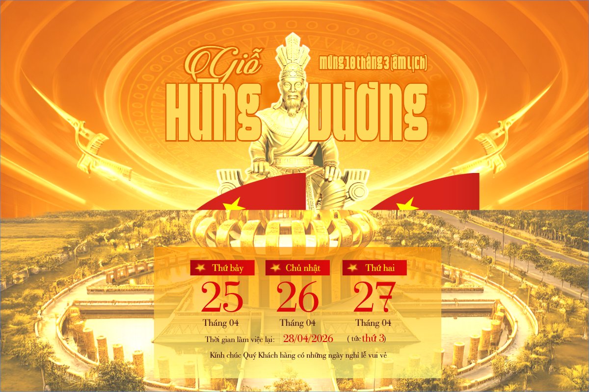Mẫu Bài post MXH ngang Thông báo nghỉ lễ Giỗ tổ Hùng Vương 2026 — LayerPic