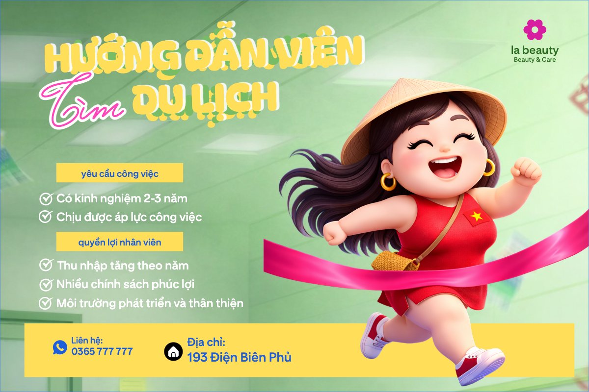 Mẫu Bài post MXH ngang Tìm hướng dẫn viên du lịch — LayerPic
