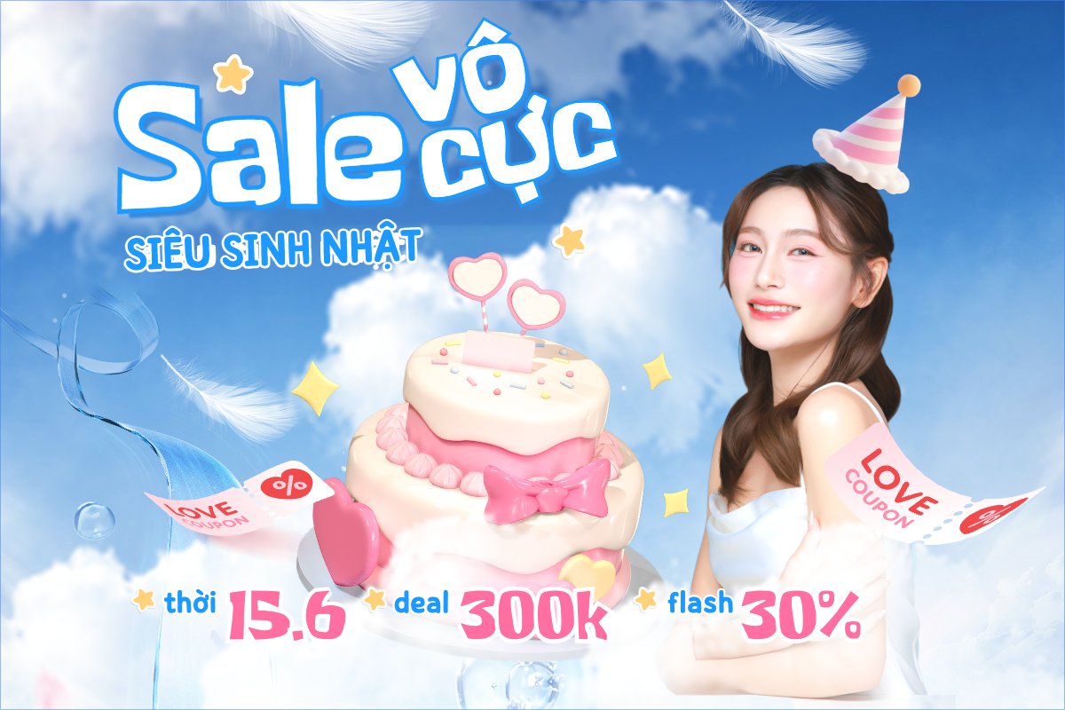 Mẫu Bài post MXH ngang Sale vô cực siêu sinh nhật — LayerPic