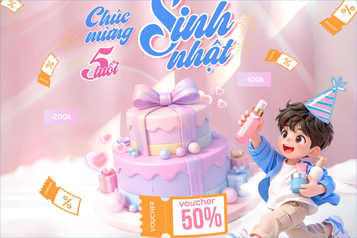 Mẫu Bài post MXH ngang Giảm giá sinh nhật — LayerPic