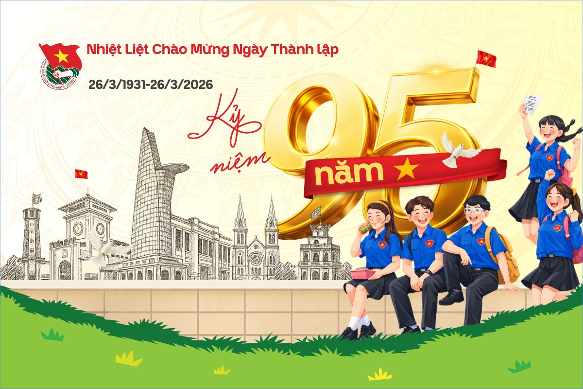 Mẫu Bài post MXH ngang Kỷ niệm 95 năm ngày thành lập Đoàn TNCS Hồ Chí Minh 26/3 — LayerPic