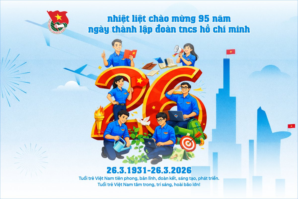 Mẫu Bài post MXH ngang Kỷ niệm 95 năm ngày thành lập Đoàn TNCS Hồ Chí Minh 26/3 — LayerPic