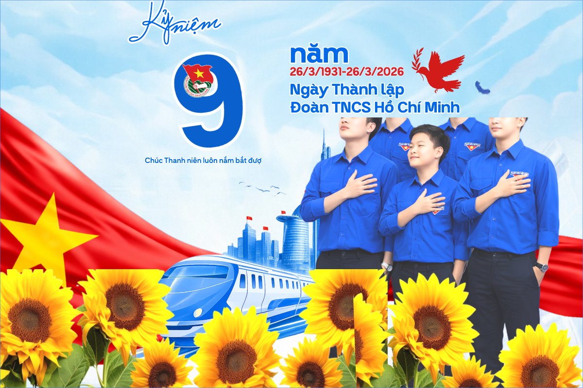 Mẫu Bài post MXH ngang Kỷ niệm 95 năm ngày thành lập Đoàn TNCS Hồ Chí Minh 26/3 — LayerPic