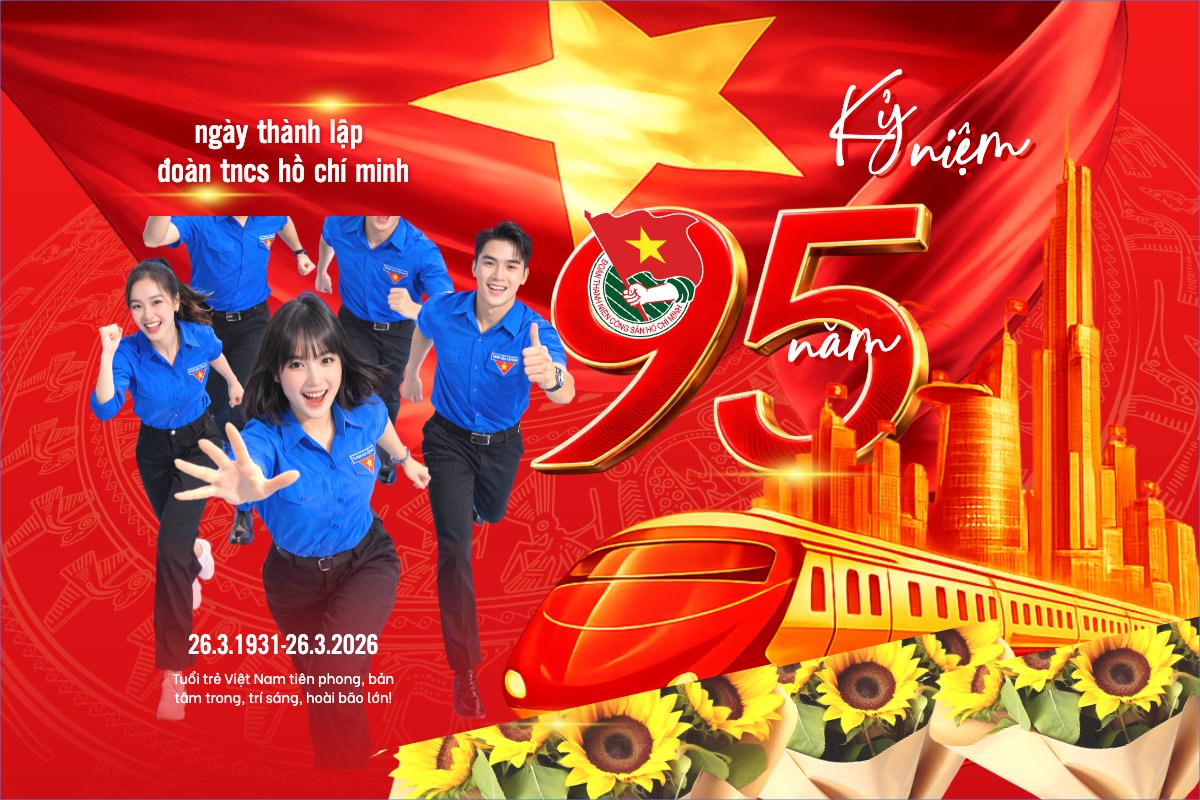Mẫu Bài post MXH ngang Kỷ niệm 95 năm ngày thành lập Đoàn TNCS Hồ Chí Minh 26/3 — LayerPic