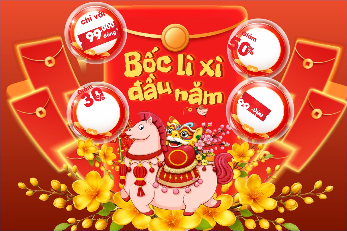 Mẫu Bài post MXH ngang Lì xì đầu năm — LayerPic
