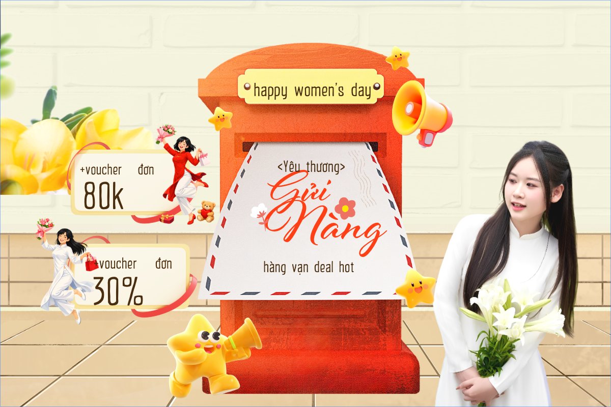 Mẫu Bài post MXH ngang Yêu thương gửi nàng hàng vạn deal hot — LayerPic