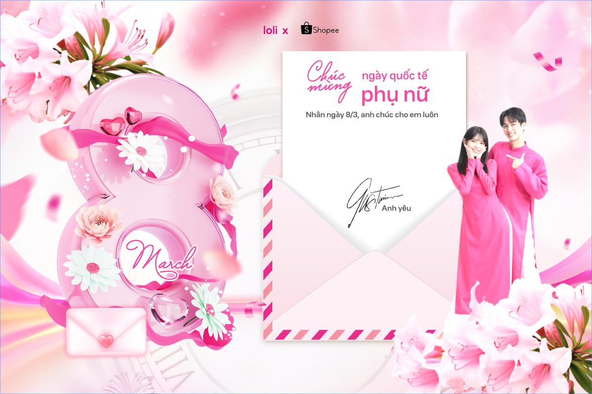 Mẫu Bài post MXH ngang Chúc mừng ngày Quốc tế phụ nữ 8/3 — LayerPic
