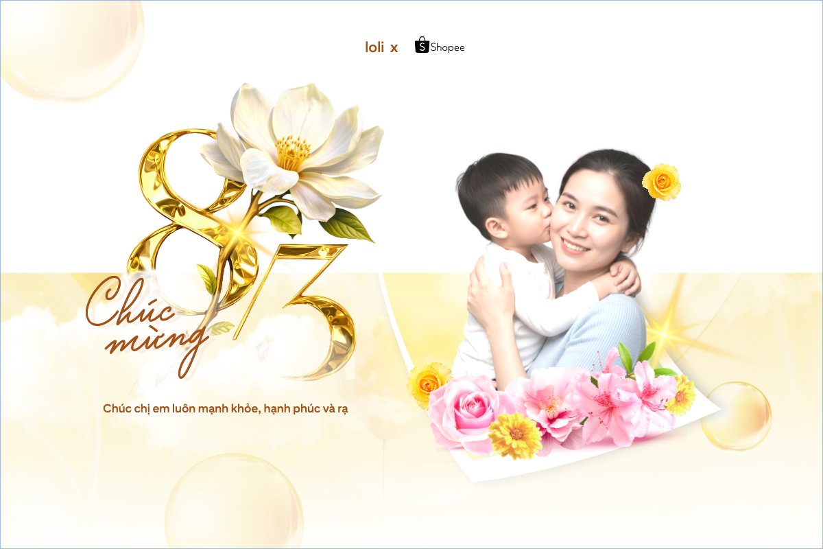 Mẫu Bài post MXH ngang Chúc mừng ngày Quốc tế phụ nữ 8/3 — LayerPic
