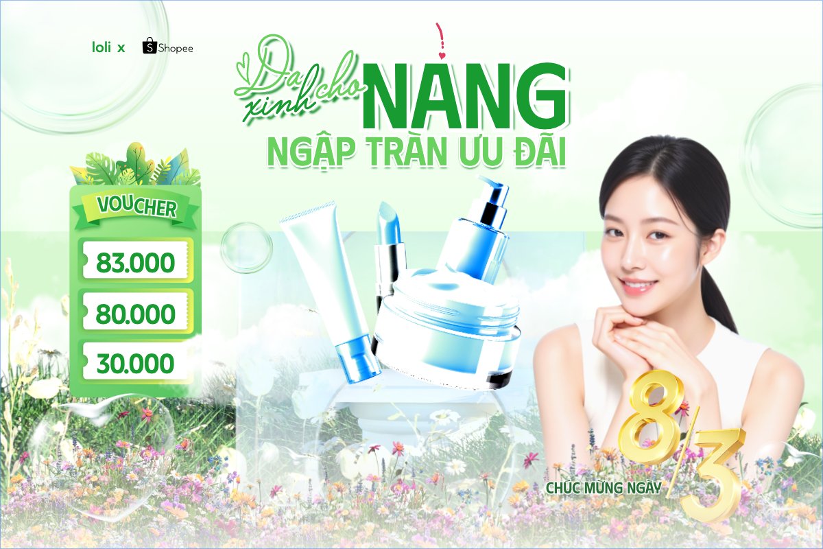 Mẫu Bài post MXH ngang Da xinh cho nàng ngập tràn ưu đãi 8/3 — LayerPic
