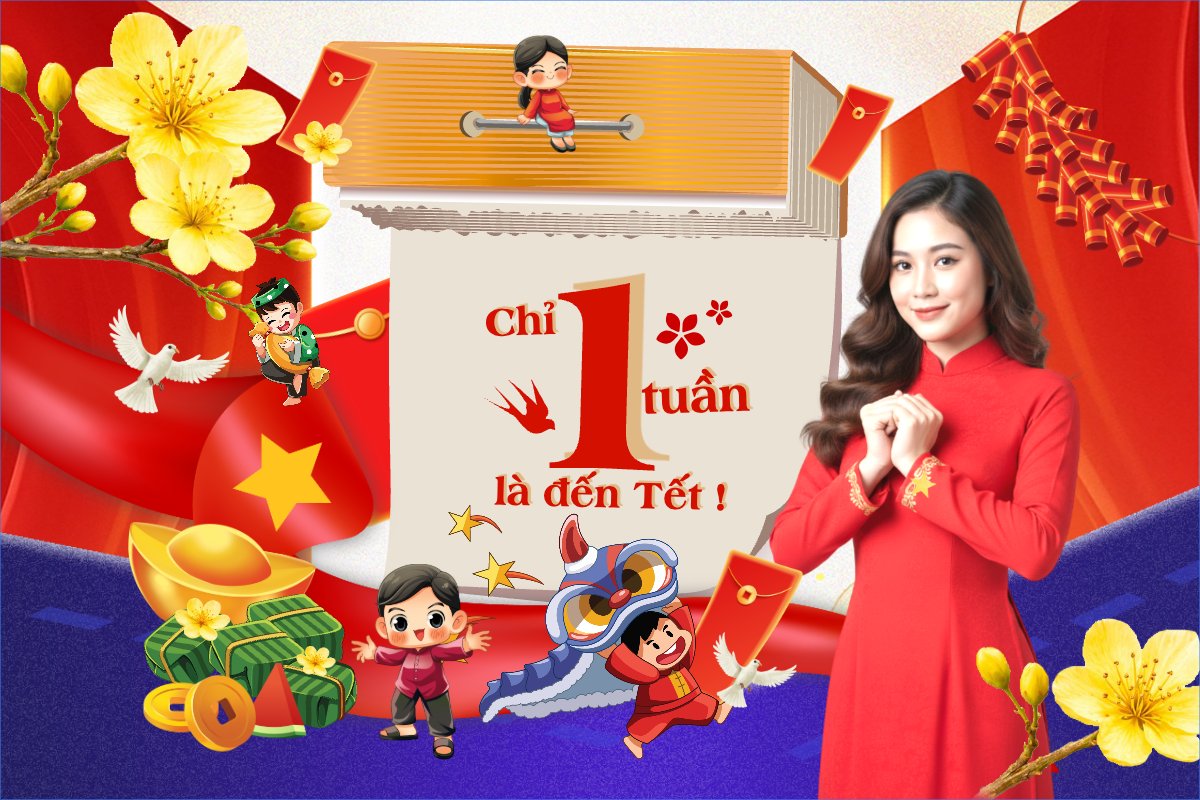 Mẫu Bài post MXH ngang Chỉ còn 1 tuần nữa là đến tết — LayerPic