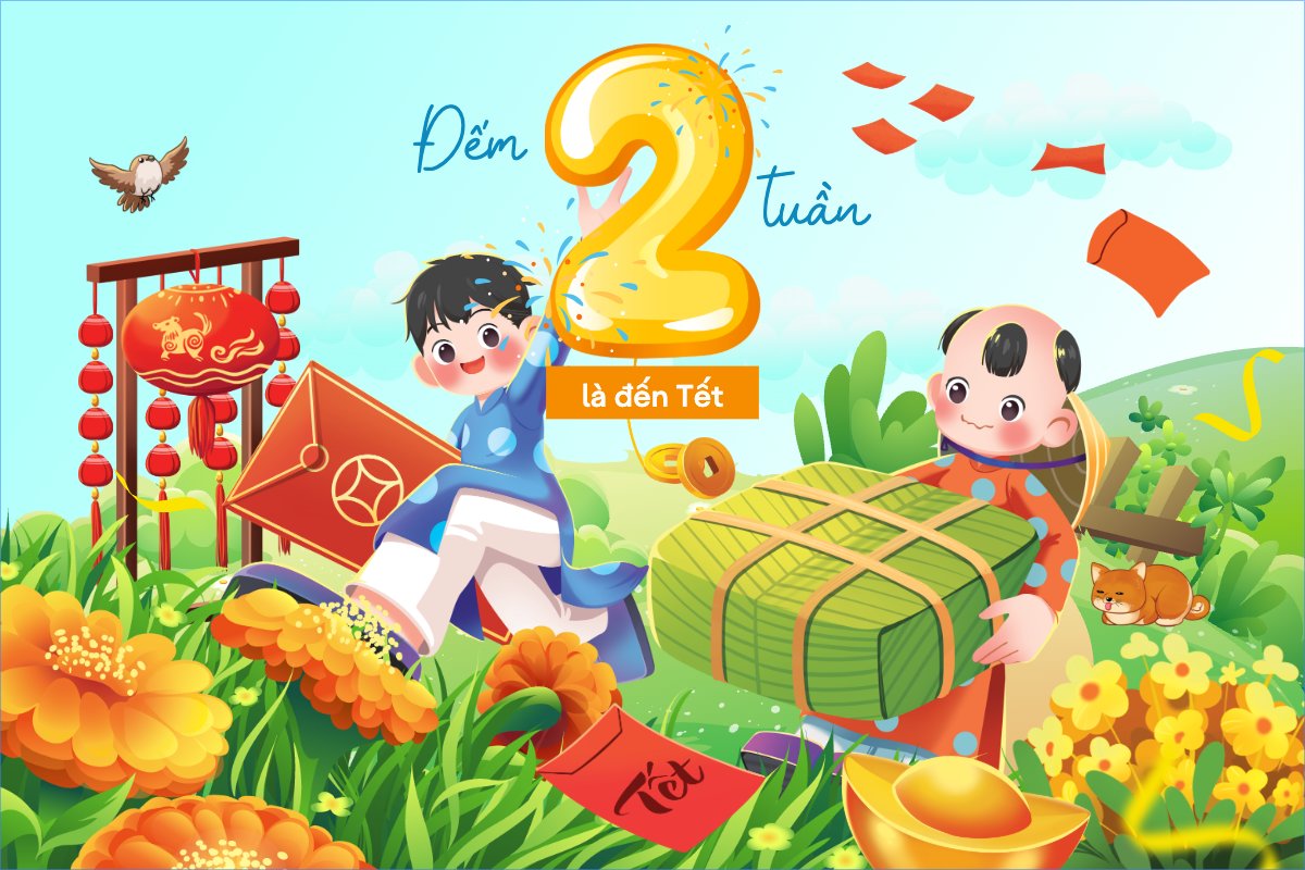 Mẫu Bài post MXH ngang Đếm ngược 2 tuần nữa là đến Tết — LayerPic