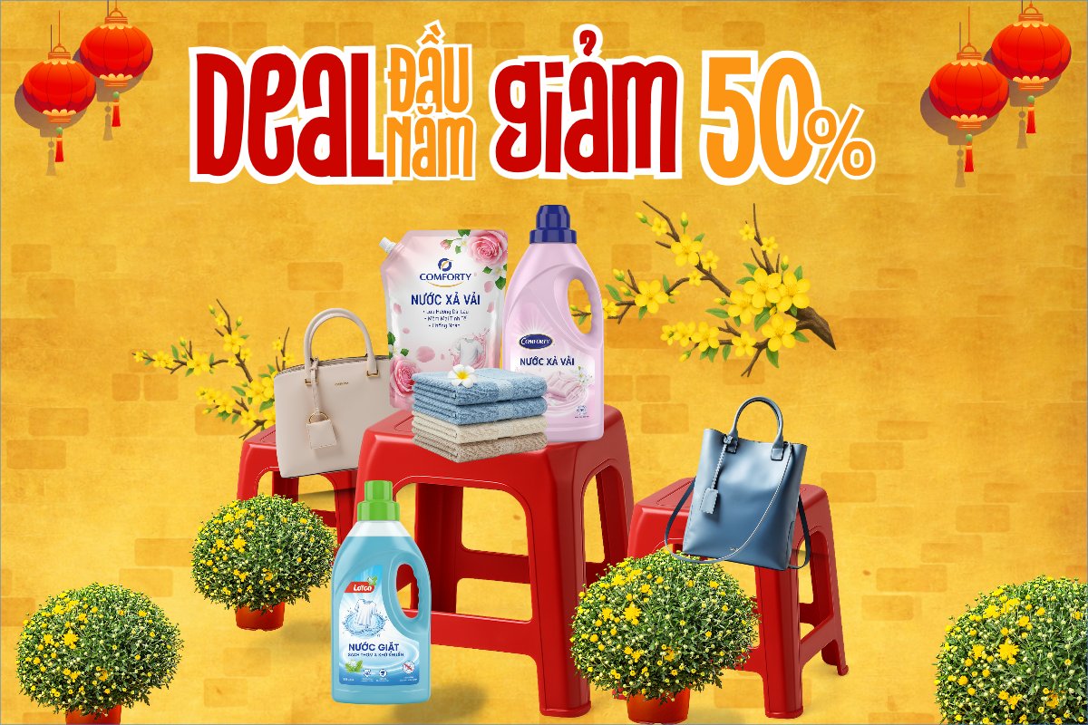Mẫu Bài post MXH ngang Deal đầu năm giảm 50% — LayerPic