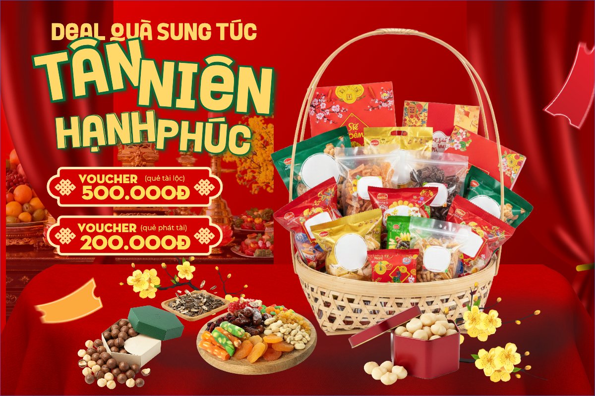 Mẫu Bài post MXH ngang Deal quà sung túc tân niên hạnh phúc — LayerPic
