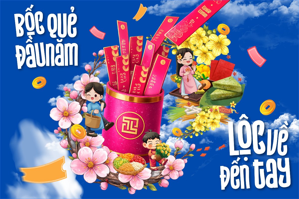 Mẫu Bài post MXH ngang Bốc quẻ đầu năm rước lộc về tay — LayerPic