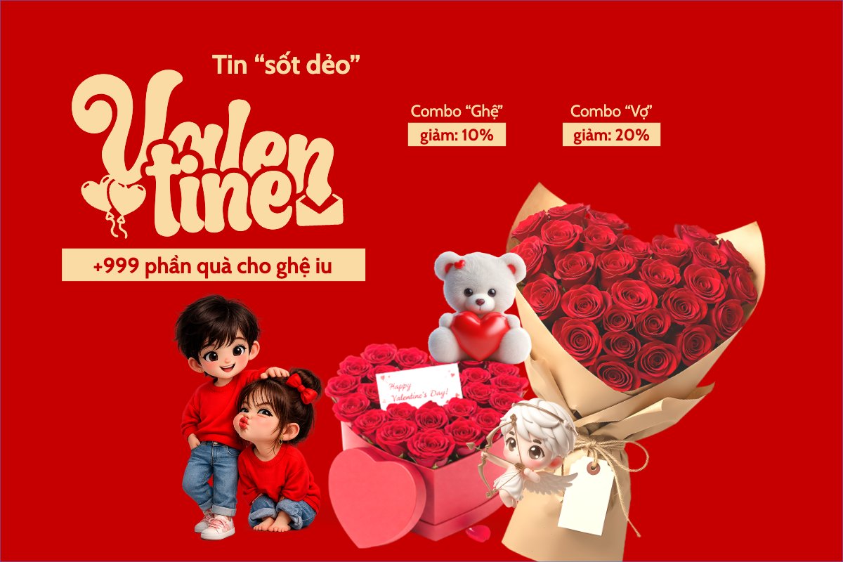 Mẫu Bài post MXH ngang Tin sốt dẻo Valentine — LayerPic