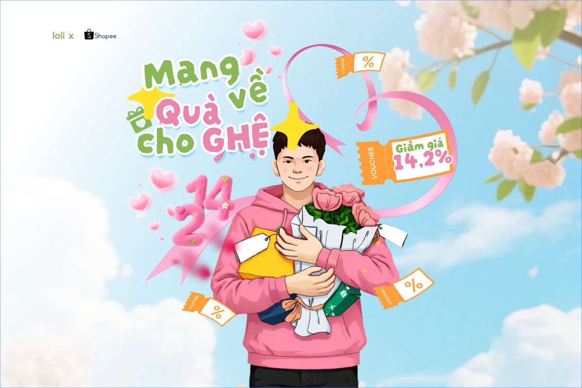 Mẫu Bài post MXH ngang Mang quà về cho ghệ — LayerPic